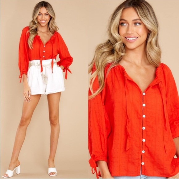 Cleobella | Women's Boho Flowy 100% Organic Cotton Rylan Top Size Small Red - Picture 3 of 12